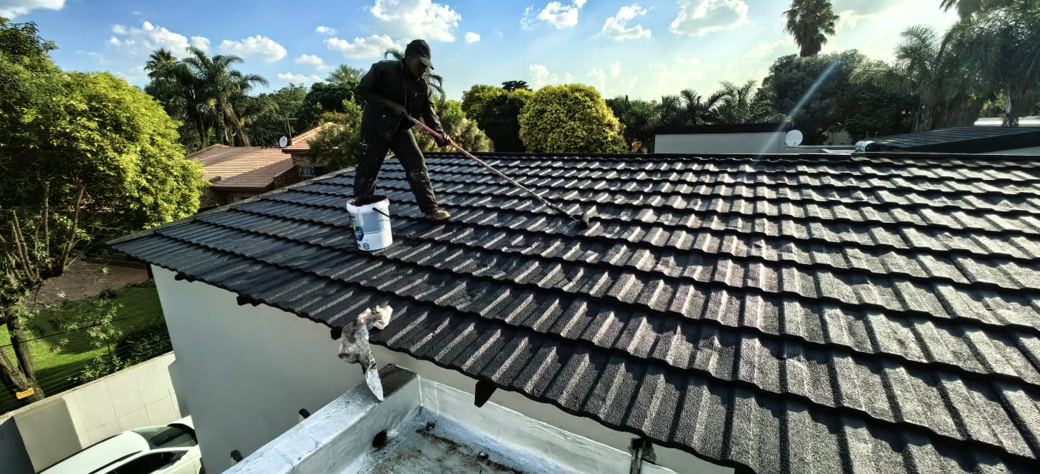 Savutha team painting and waterproofing a roof